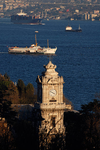 Dolmabahce Clock Tower, Bosphorus, Istanbul stock photo