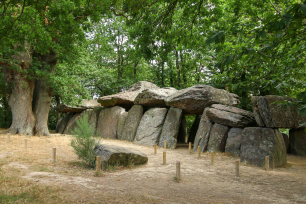 Dolmen La Roche aux Fees - one the most famous and largest neolithic dolmens in Brittany stock photo