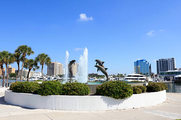 Dolphin Fountain near Downtown stock photo