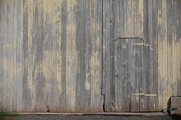 Door in a barn wall stock photo