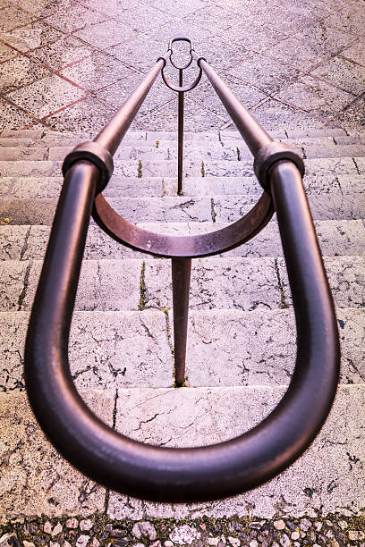 double staircase railing in the middle of the street stock photo
