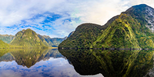 Doubtful Sound Reflection New Zealand stock photo