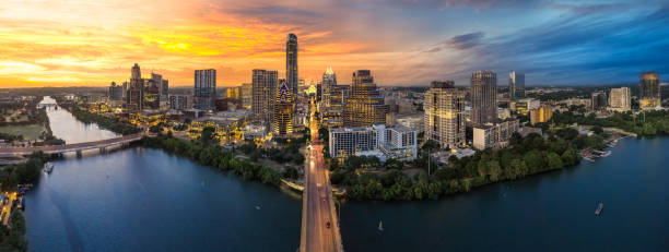 Downtown Austin Texas with capital and riverfront stock photo