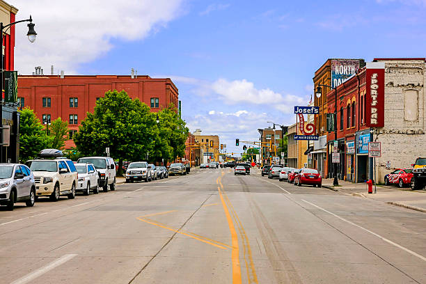 Downtown Fargo city in North Dakota Fargo, ND, USA - July 24, 2015: View of the Northen Pacific Ave in downtown Fargo N. Dakota north dakota stock pictures, royalty-free photos & images