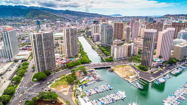 Downtown Honolulu Hawaii Aerial stock photo