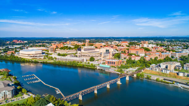 Downtown Knoxville Tennessee Drone Skyline Aerial Downtown Knoxville Tennessee Drone Skyline Aerial. tennessee river stock pictures, royalty-free photos & images