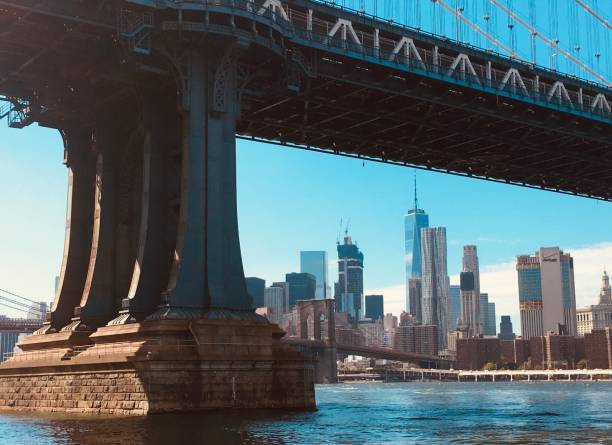 Downtown  Manhattan under the Manhattan Bridge stock photo