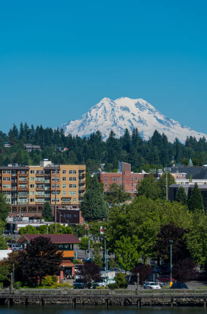 Downtown Olympia and Mount Rainier stock photo