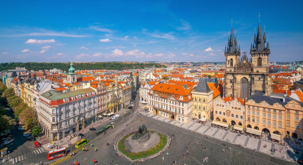 Downtown Prague city skyline, old town cityscape, Czech Republic Downtown Prague city skyline, old town cityscape in Czech Republic. Concept of sightseeing and world travel prague old town square stock pictures, royalty-free photos & images