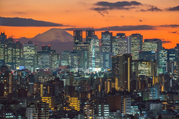 Downtown Tokyo city skyline cityscape of Japan stock photo