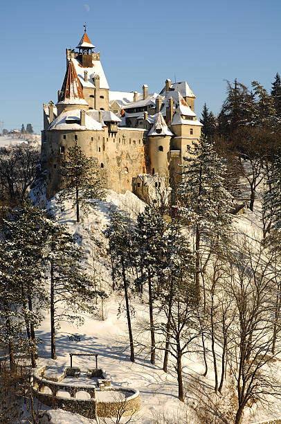 Dracula's Bran Castle and the old garden walls stock photo