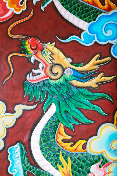 Dragon decoration of a temple in Vietnam stock photo