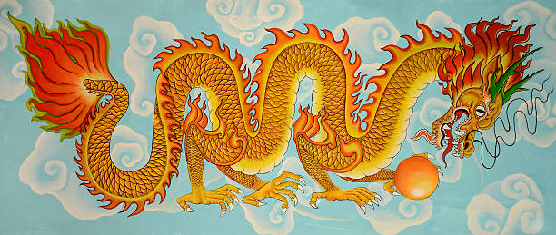 Dragon Full Body painted image at Chinese Temple stock photo