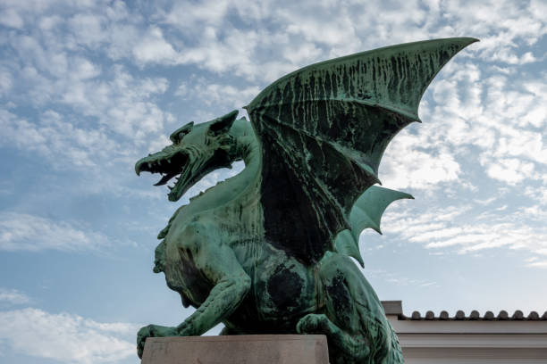 Dragon on Ljubljana's Dragon Bridge stock photo