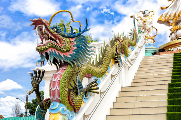 Dragon statue at the stairway. stock photo