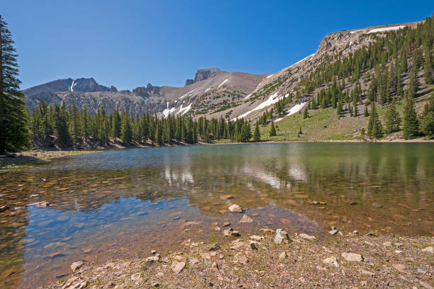 Dramatic Mountains Rising Over an Alpine Lake Dramatic Mountains Rising Over an Alpine Stella Lake in Great Basin National Park in Nevada great basin stock pictures, royalty-free photos & images