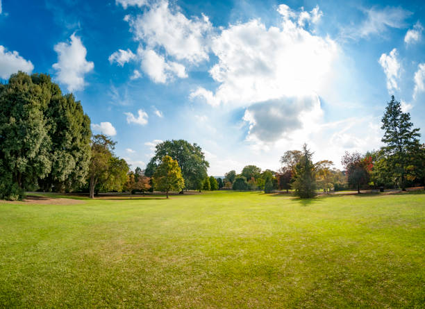 Dramatic Sky Over A Public Park Public Park In Cheltenham, United Kingdom natural parkland stock pictures, royalty-free photos & images