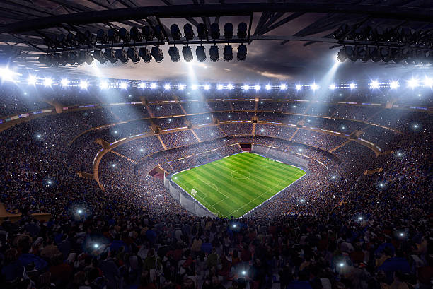 Dramatic soccer stadium 3d render stock photo