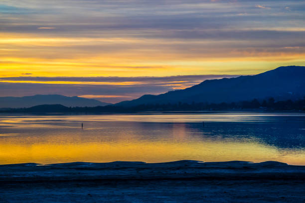 Dramatic vibrant sunset scenery in Lake Elsinore, California stock photo