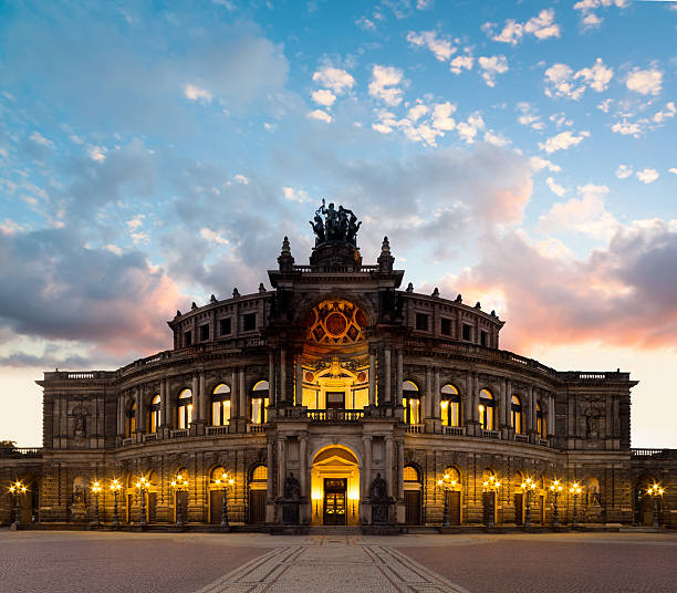Dresden Opera Theatre in the evening Dresden Opera Theatre on a sunset dresden germany stock pictures, royalty-free photos & images