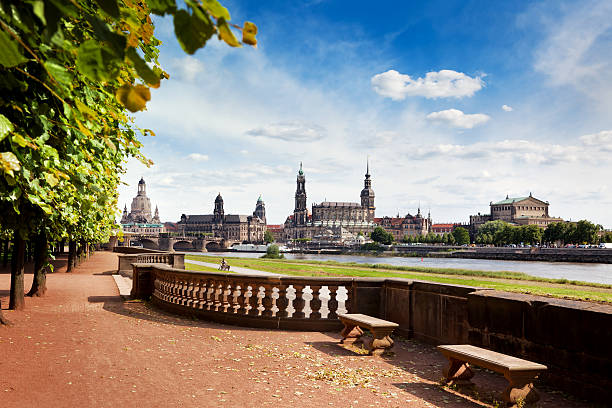 Dresden Skyline, Germany Panoramic Skyline of Dresden with River Elbe in the foreground and Frauenkirche, Hofkirche and Semper opera house. Need more: elbe river stock pictures, royalty-free photos & images