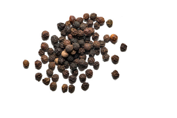 Dried black pepper peas Isolated on a white background. stock photo