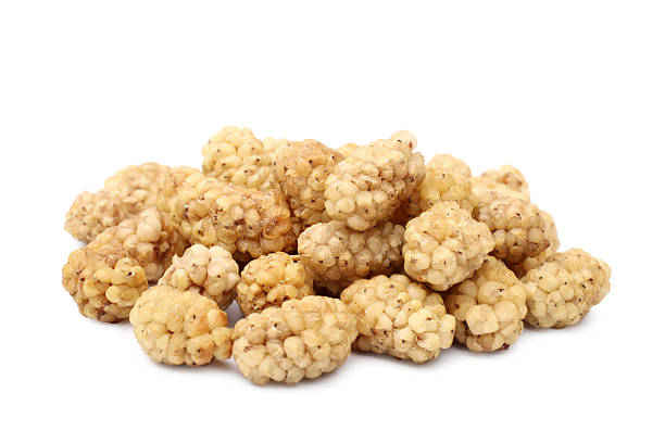 Dried white mulberries stock photo