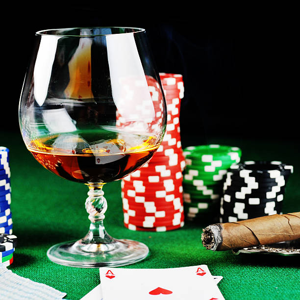 drink and playing cards stock photo