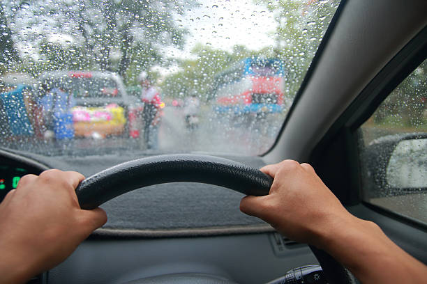 Drive a car during raining, bad weather for drive a car, raining...