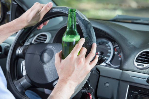 Driver with problems of alcohol addiction. stock photo