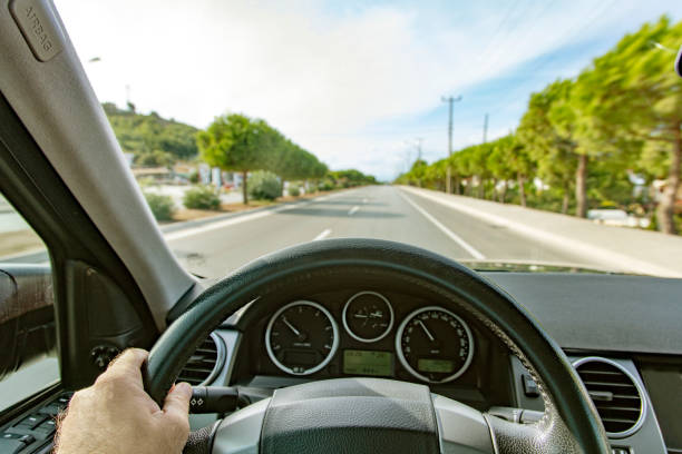 driver's view in a car stock photo