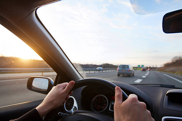 driving on highway - snelweg stockfoto's en -beelden