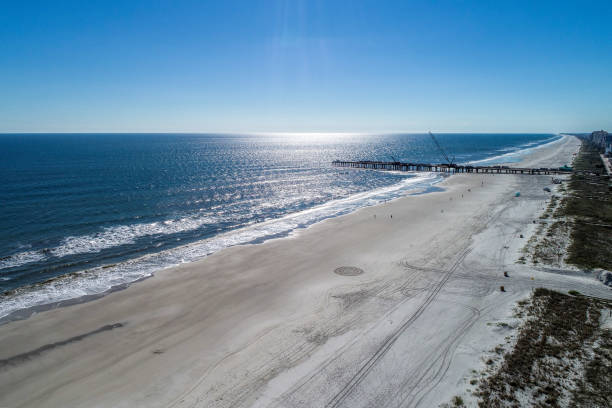 Drone Perspective High over Florida Beach stock photo