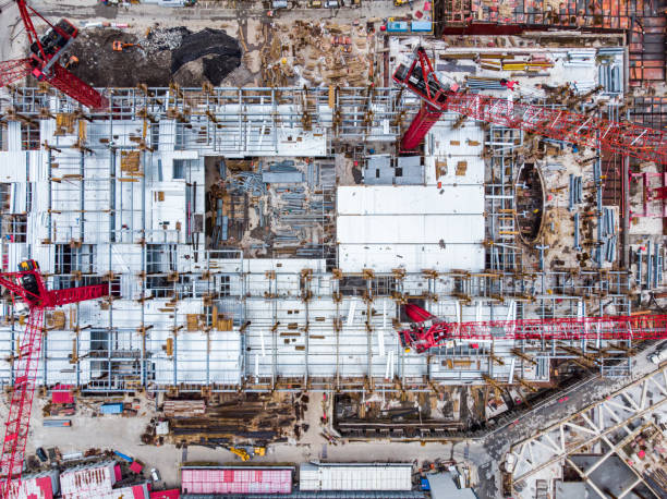 Drone Point View of Working Construction Site stock photo