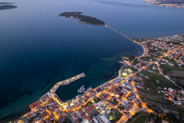 Drone shot in beautiful Urla, Izmir - the third largest city in Turkey. Aerial view stock photo