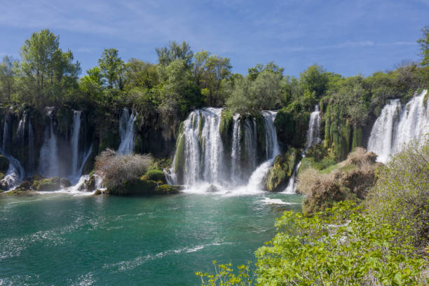 Drone view of Kravice waterfall stock photo