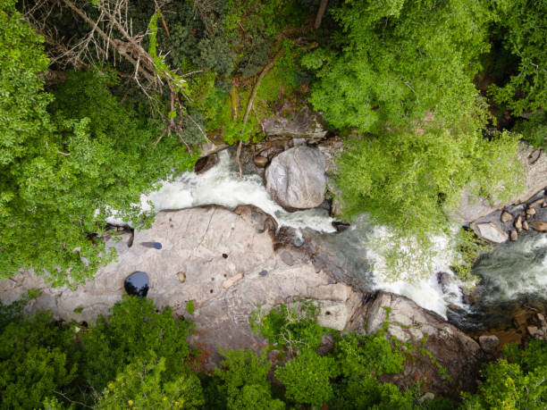 Drone View of River Gorge in Blue Ridge Mountains of North Carolina stock photo