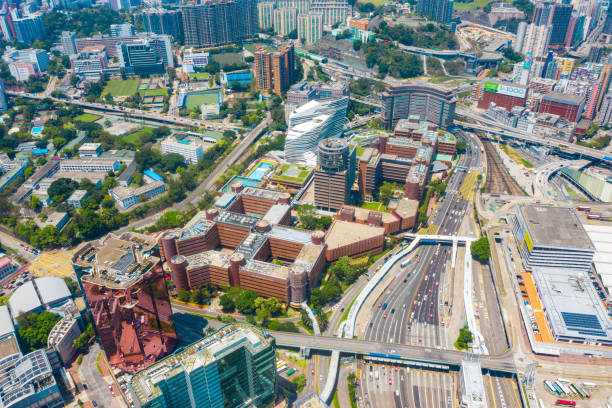 pemandangan drone universitas politeknik hong kong -  polytechnic institute potret stok, foto, & gambar bebas royalti
