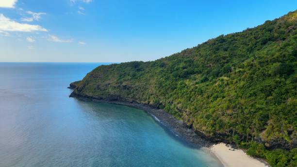 drone view of white sand beach of mayotte turquoise lagoon - comoros stok fotoğraflar ve resimler