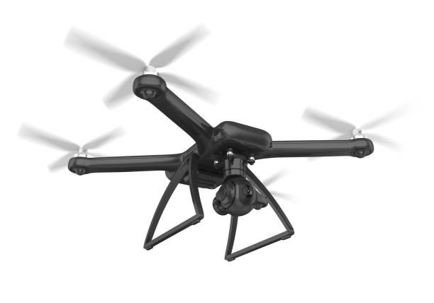Drone with Camera Isolated Drone with Camera isolated on white background. 3D render multicopter stock pictures, royalty-free photos & images