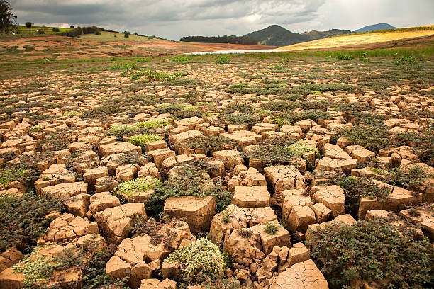 Drought soil in brazilian dam stock photo