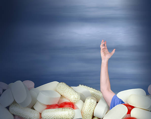 Drug abuse addiction chronic pain medication cry for help stock photo