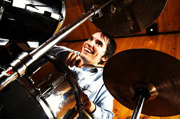 Drummer in drums stock photo