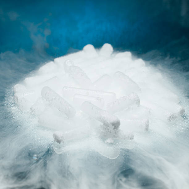dry ice with vapor stock photo