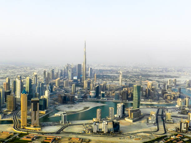 Dubai skyline aerial view stock photo