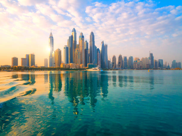 Dubai - View to the skyscrapers of the district Marina stock photo