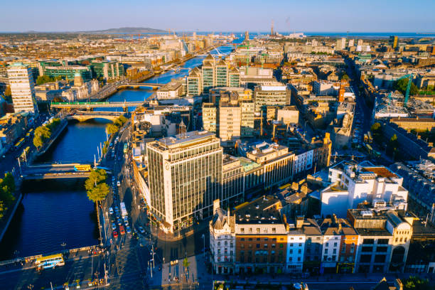 Dublin aerial view with Liffey river