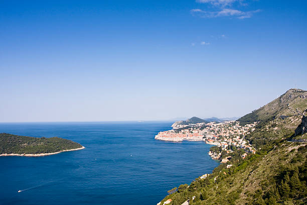 Dubrovnik, croatia. old city and shoreline. view from the east stock photo