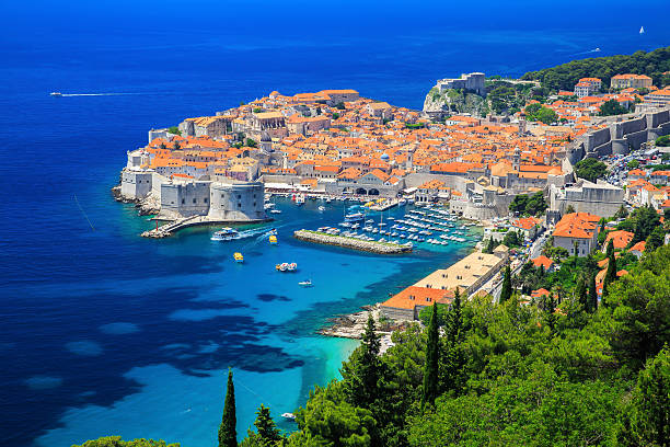 Dubrovnik, Croatia A panoramic view of the walled city, Dubrovnik Croatia adriatic sea stock pictures, royalty-free photos & images
