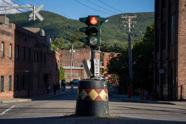 Dummy traffic light in downtown Beacon, NY. stock photo
